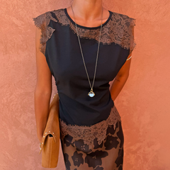 Black and Chocolate Lace Jersey Top
