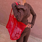 Chocolate Stripe Top with Bra Detail