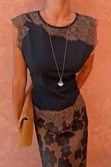 Black and Chocolate Lace Jersey Top
