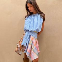 Check Asymmetric Mini Skirt with Stripe Detail