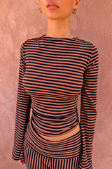 Chocolate Stripe Top with Bra Detail