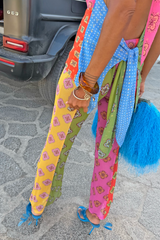 Pink Mix Tile Mesh Flare Trousers