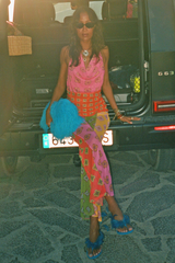 Pink Mix Tile Mesh Flare Trousers