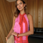 Pink and Red Lace Halter Top