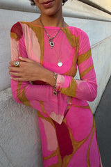 Pink and Olive Abstract Aria Dress