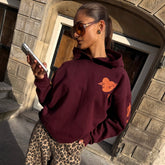 Burgundy Hoodie with Coral Embroidery