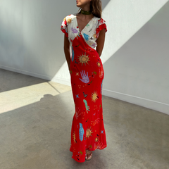 Red Celestial Midi Dress