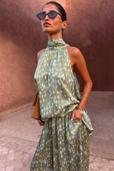 Green Diamond Print Halter Top