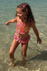 Girls Pink Fruit Crop Bikini Set