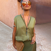 Olive Bubble Zip Vest