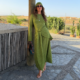 Green Lace Tie Dress with Head Scarf