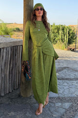 Green Lace Tie Dress with Head Scarf