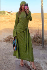 Green Lace Tie Dress with Head Scarf
