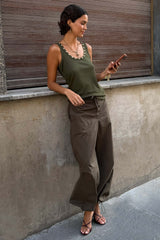 Khaki Studded Rib Vest