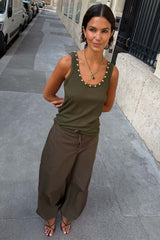 Khaki Studded Rib Vest