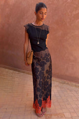 Tan Jaden Floral Midi Meava Skirt