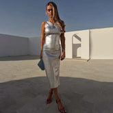 Silver Metallic Ribbed Dress
