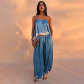 Blue Lace Balloon Trousers