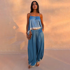 Blue Lace Balloon Trousers