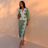 Green Lace Wrap Midi Skirt