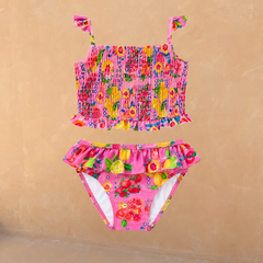 Girls Pink Fruit Crop Bikini Set
