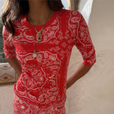 Red Bandana Rib Jersey Top