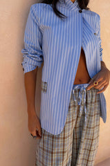 Blue Stripe Foldover Blazer