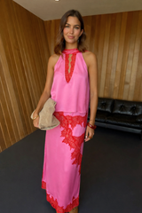 Pink and Red Lace Lily Skirt