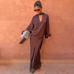 Chocolate Tie Neck Blouse