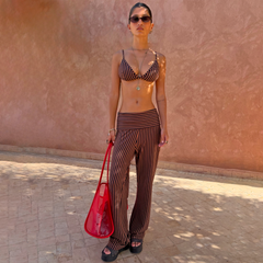Chocolate Stripe Fold Over Trousers