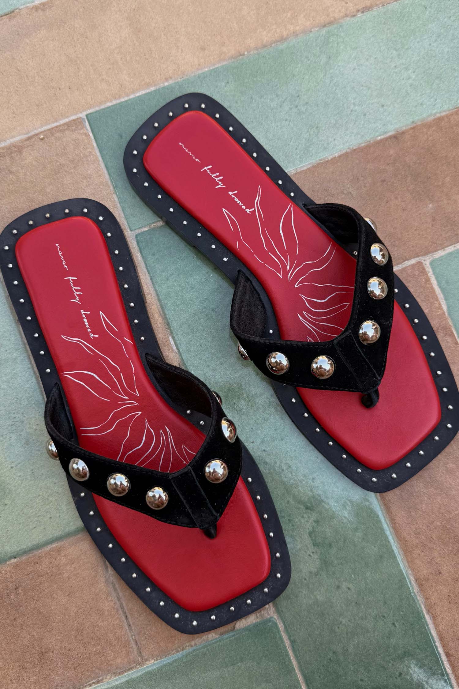 Black Leather Stud Sandals