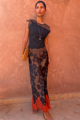 Tan Jaden Floral Midi Meava Skirt
