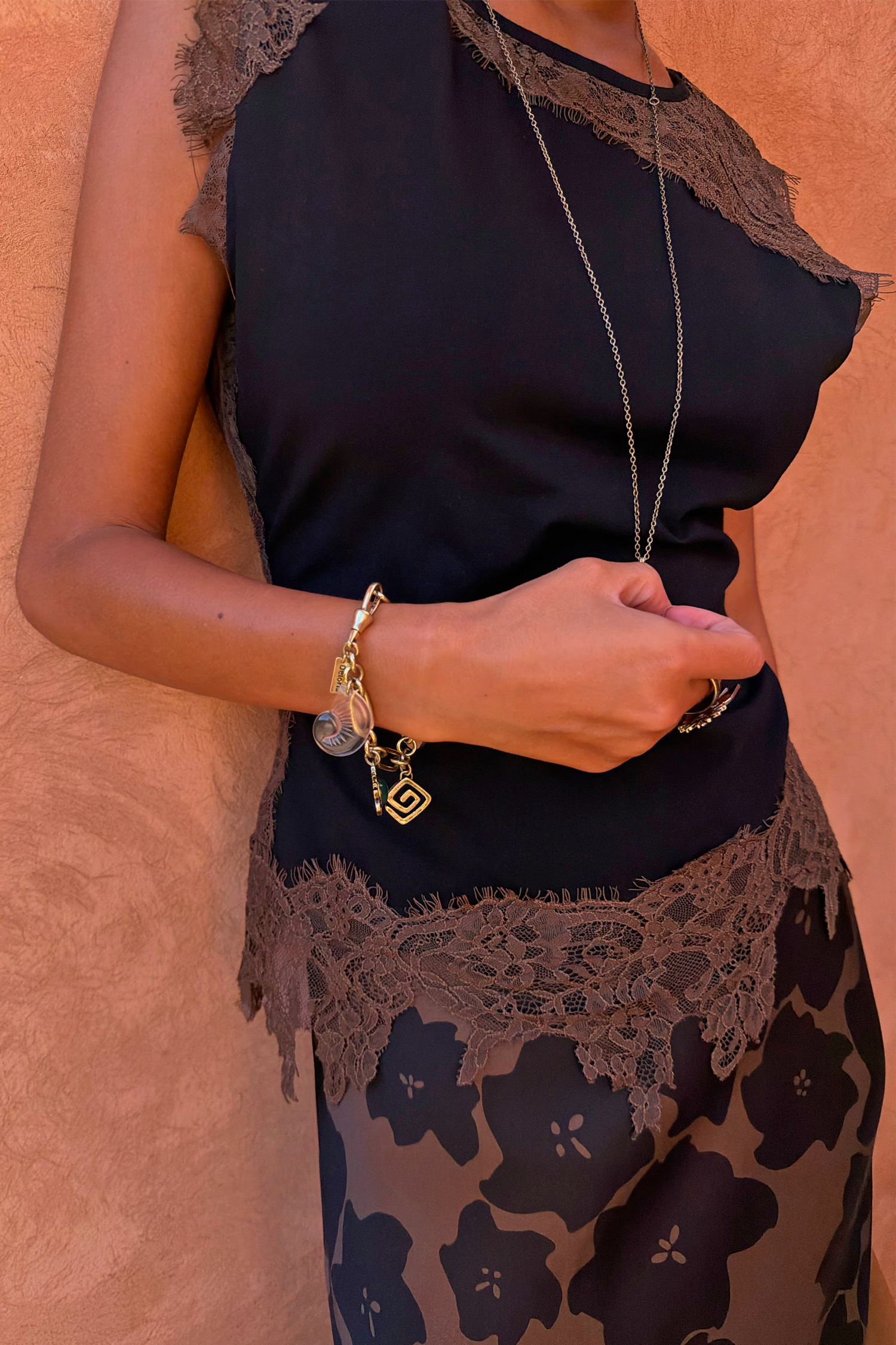 Black and Chocolate Lace Jersey Top