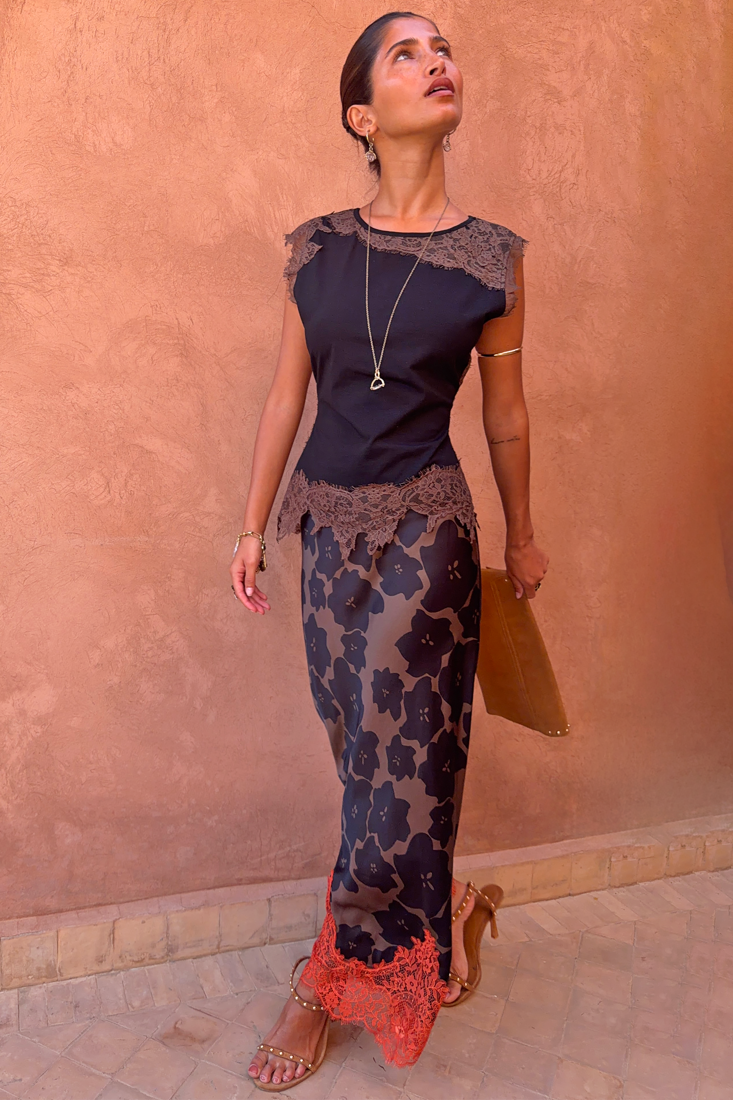 Black and Chocolate Lace Jersey Top