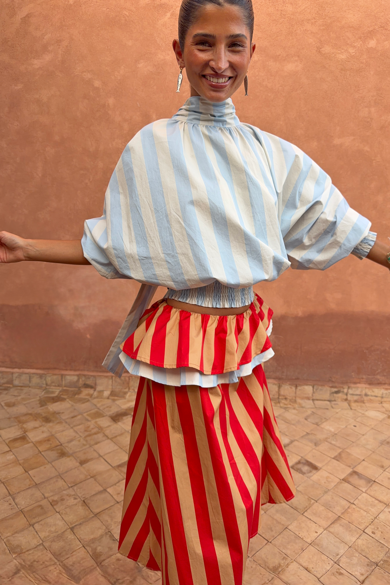 Blue Stripe Batwing Blouse