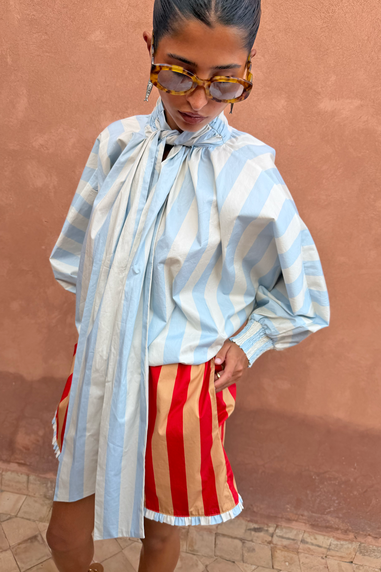 Blue Stripe Batwing Blouse