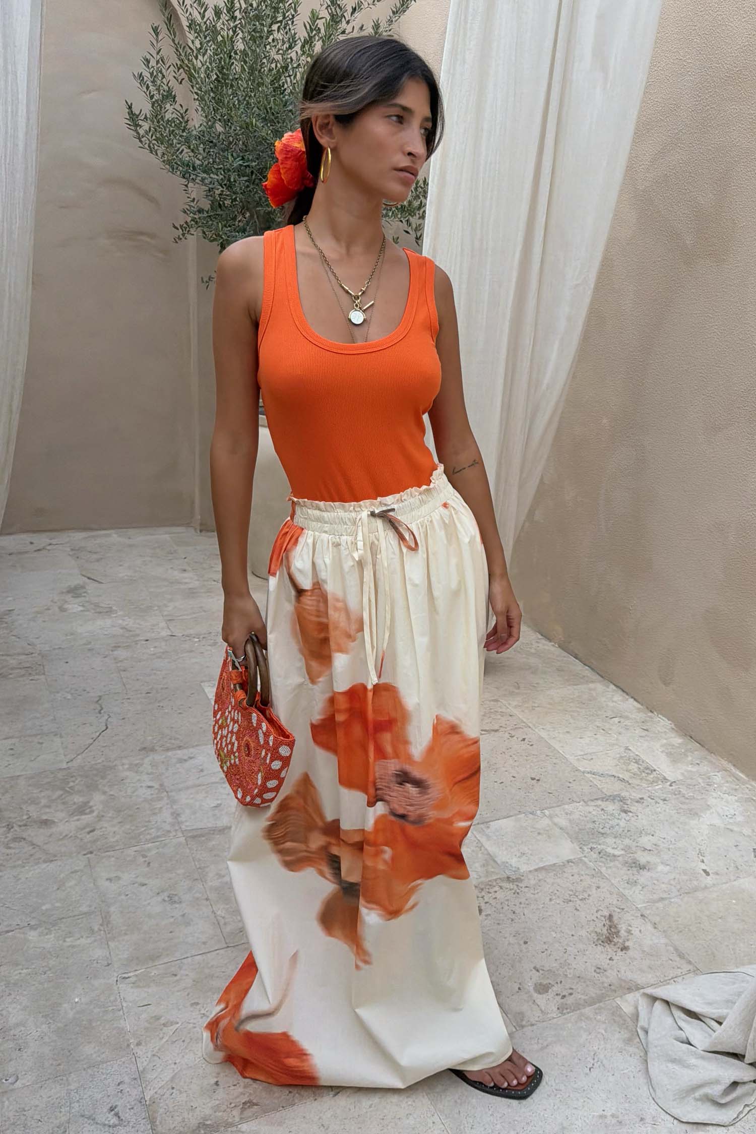 Blurred Floral Midi Skirt