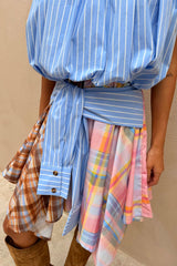 Check Asymmetric Mini Skirt with Stripe Detail