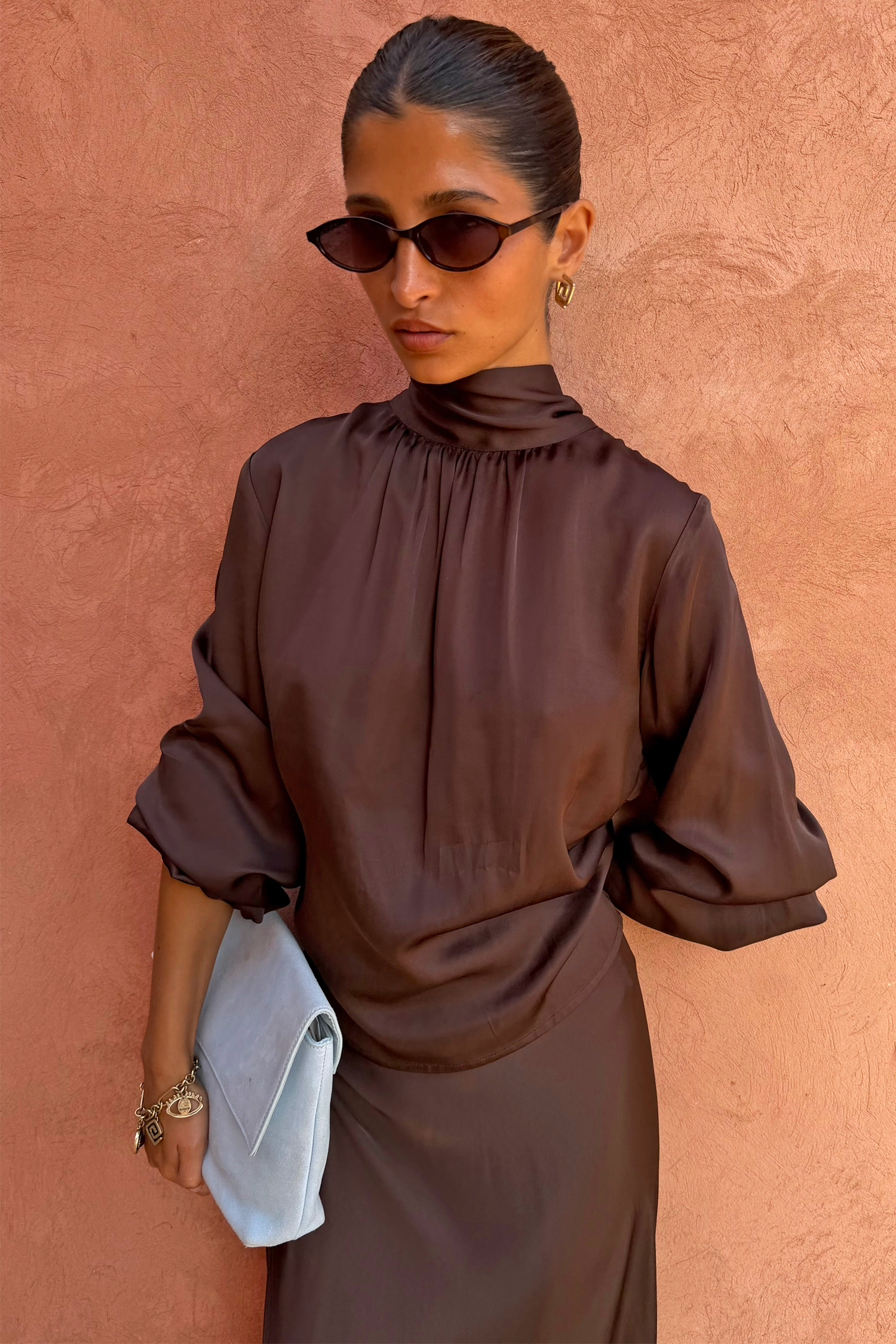 Chocolate Tie Neck Blouse