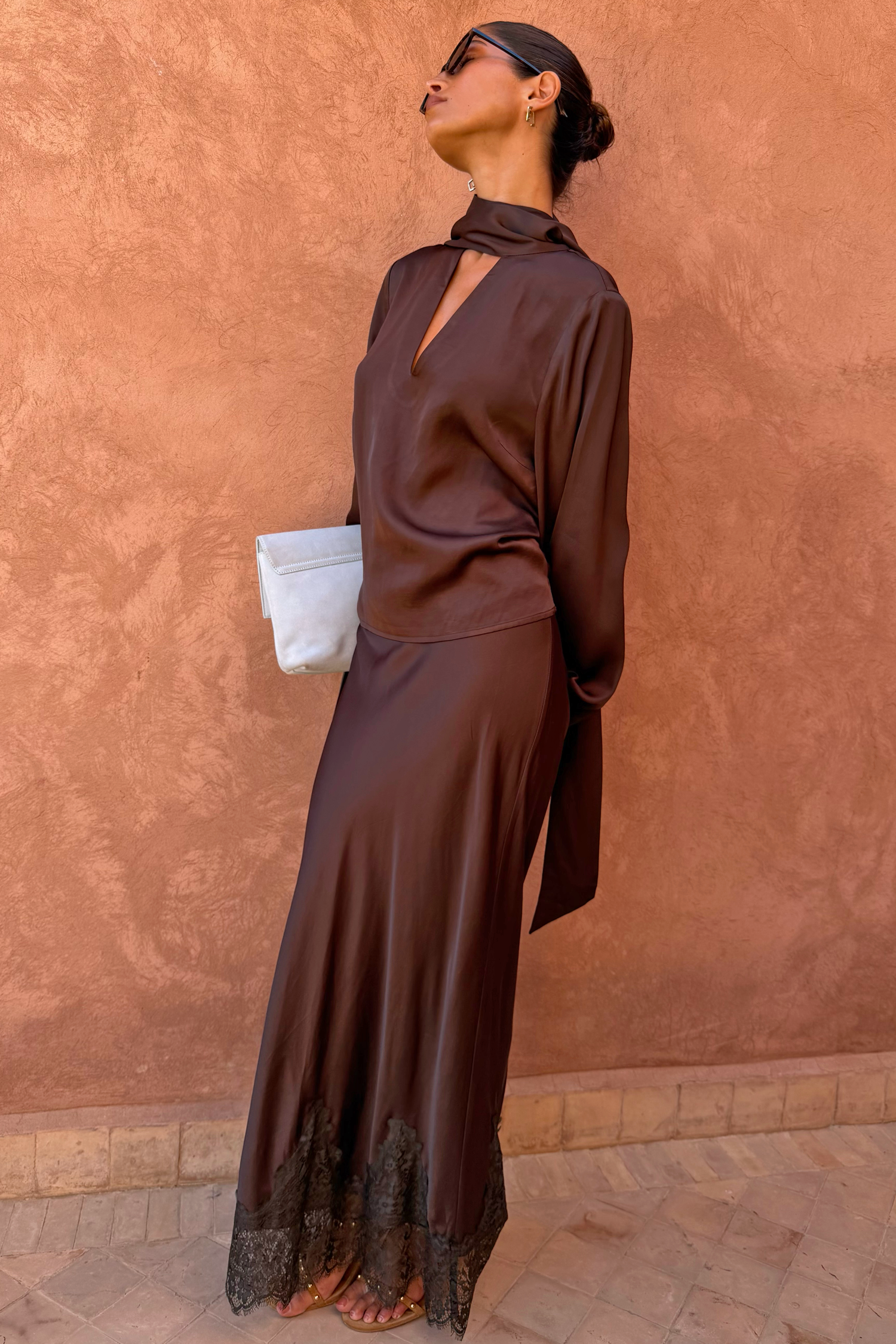 Chocolate Tie Neck Blouse