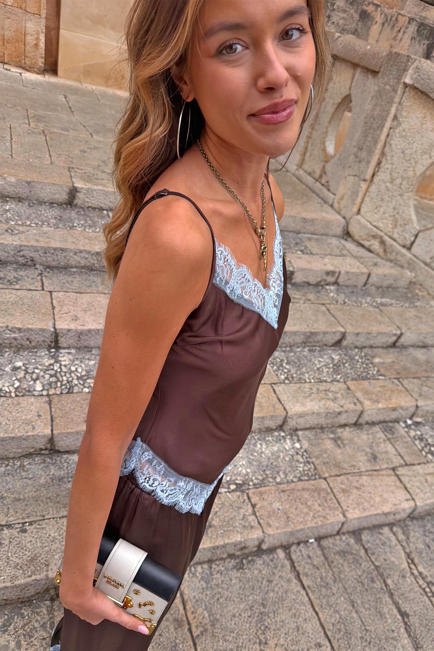 Chocolate Aurelia Top With Blue Lace
