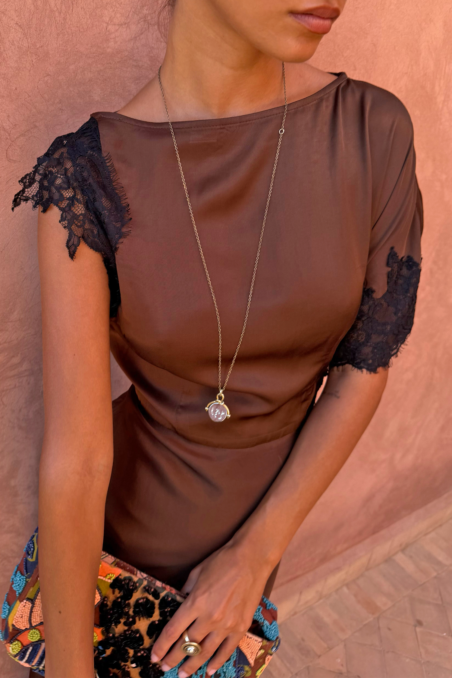 Chocolate and Black Lace Fearne Dress