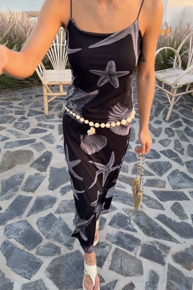 Black Seashell Mesh Cami Dress