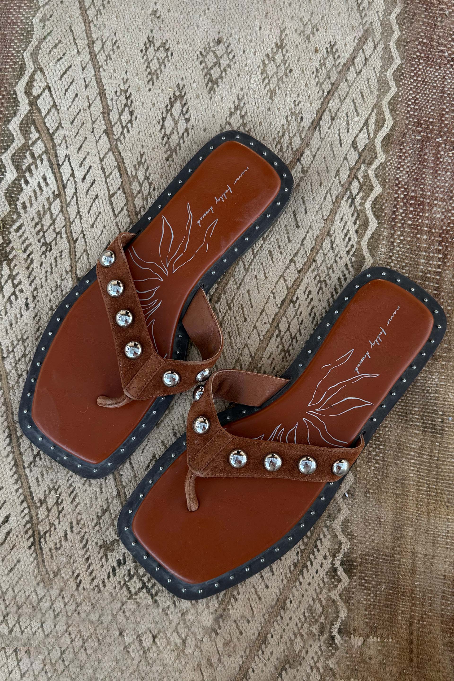 Tan Leather Stud Sandals