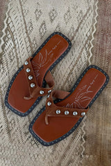 Tan Leather Stud Sandals