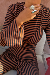 Chocolate Stripe Top with Bra Detail