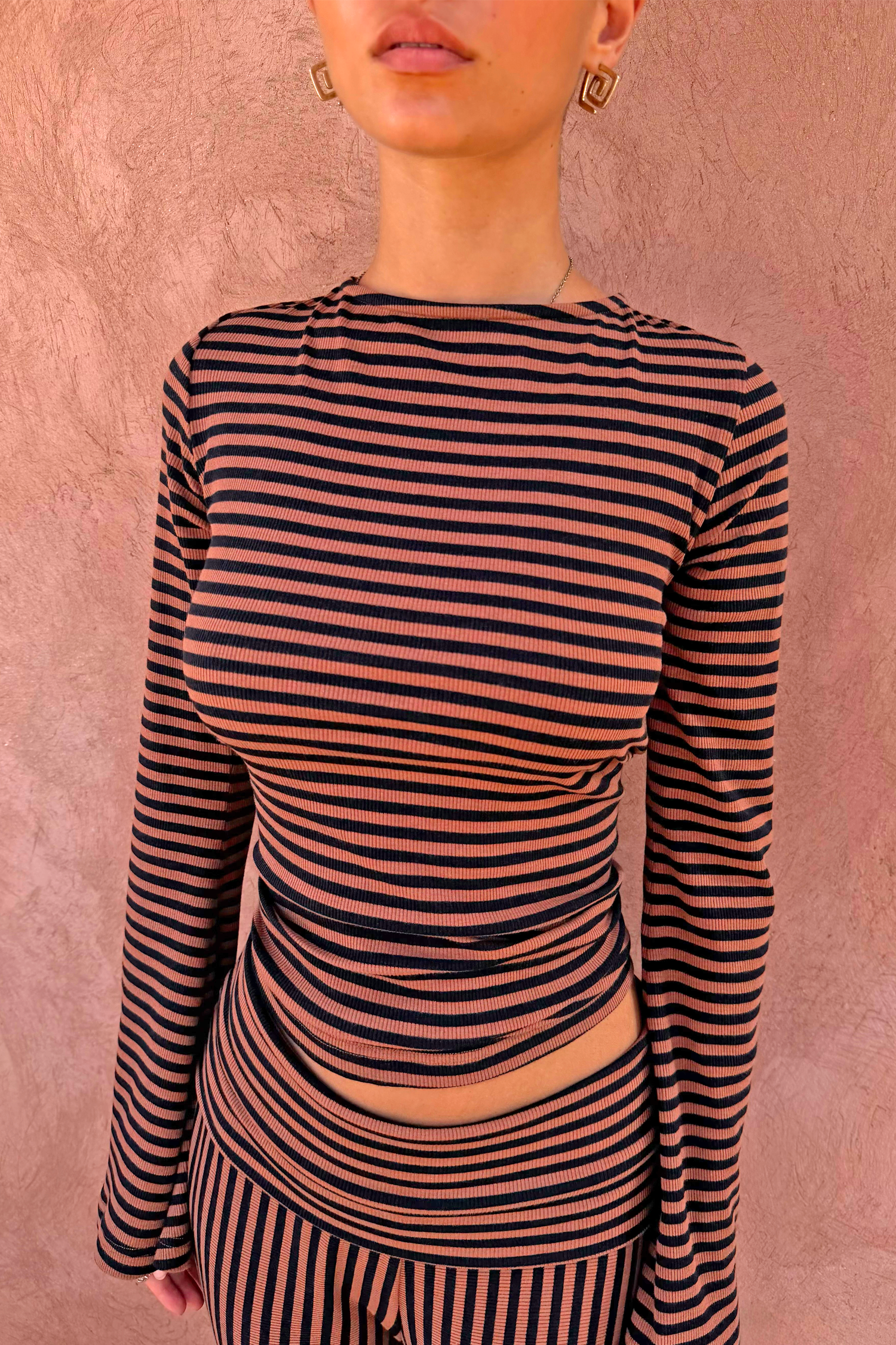 Chocolate Stripe Top with Bra Detail