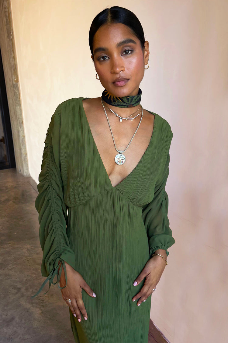 Khaki Celia Plisse Dress
