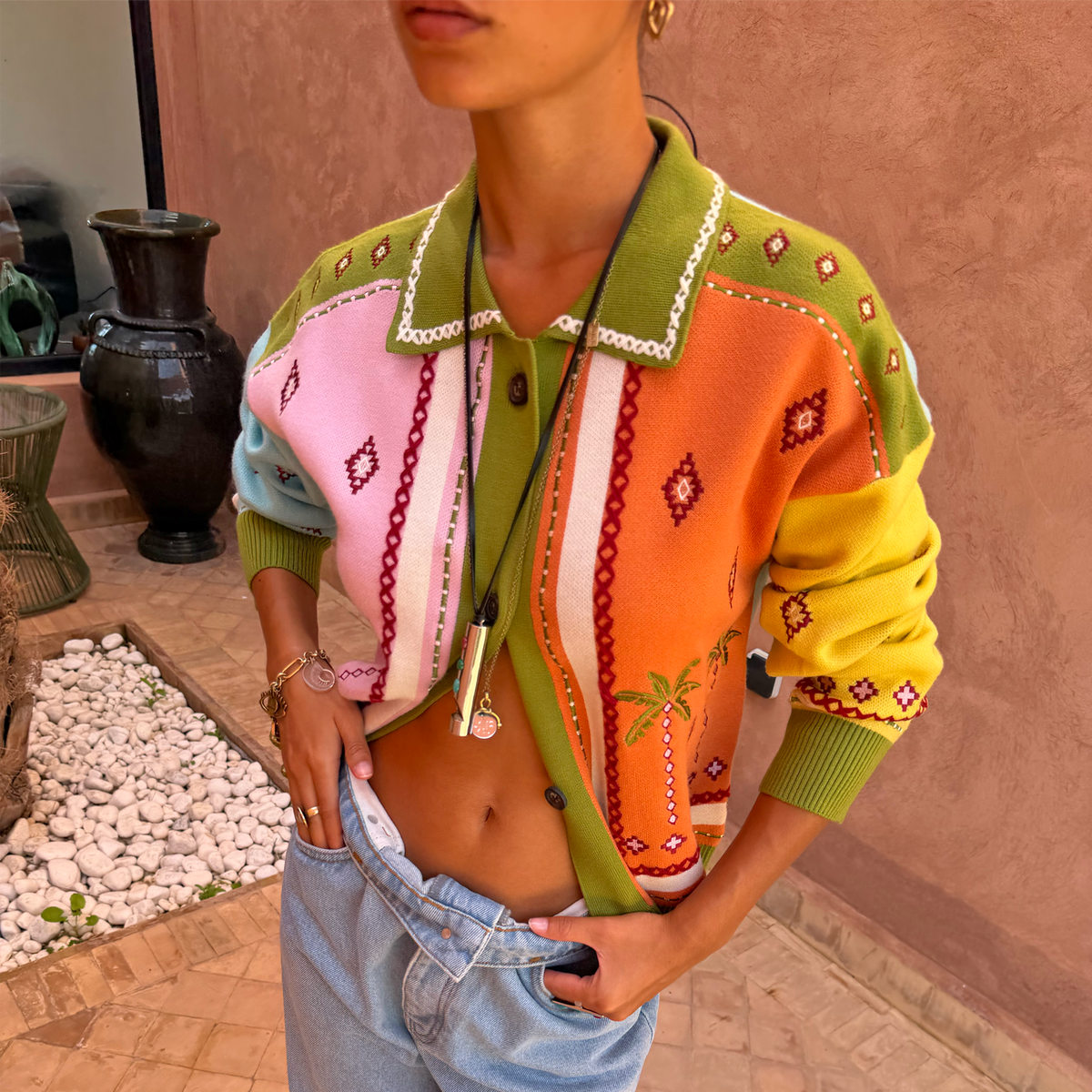 Geometric Palm Cardigan