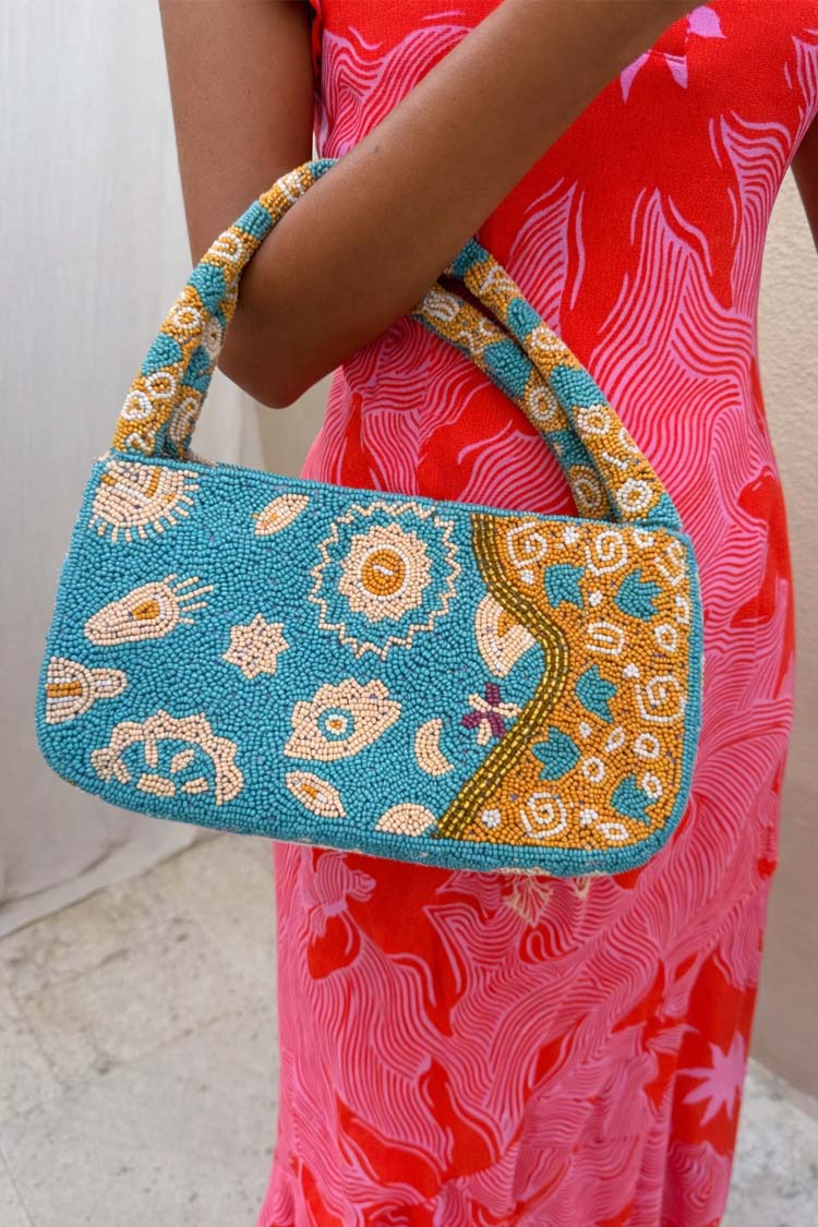 Blue and Yellow Morocco Beaded bag